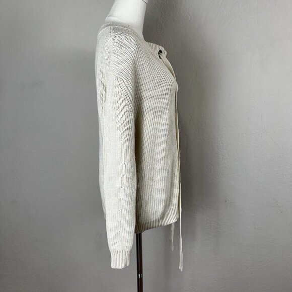 JOA Sweater Ivory Cream White Lace Up Corset Grommet Boho Chunky Knit Sz Medium - Picture 7 of 11